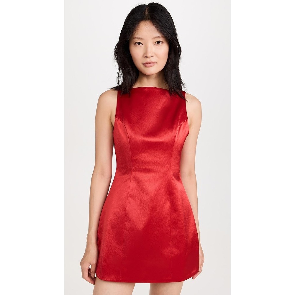 Retrofête Livie Dress Red Satin Boat Neck Mini Cocktail Dress Size S